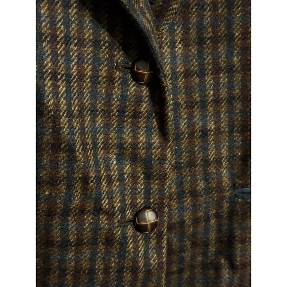 Vintage International Scene Wool Plaid Suede Collar Blazer Sz10 80s Academic - Picture 3 of 9